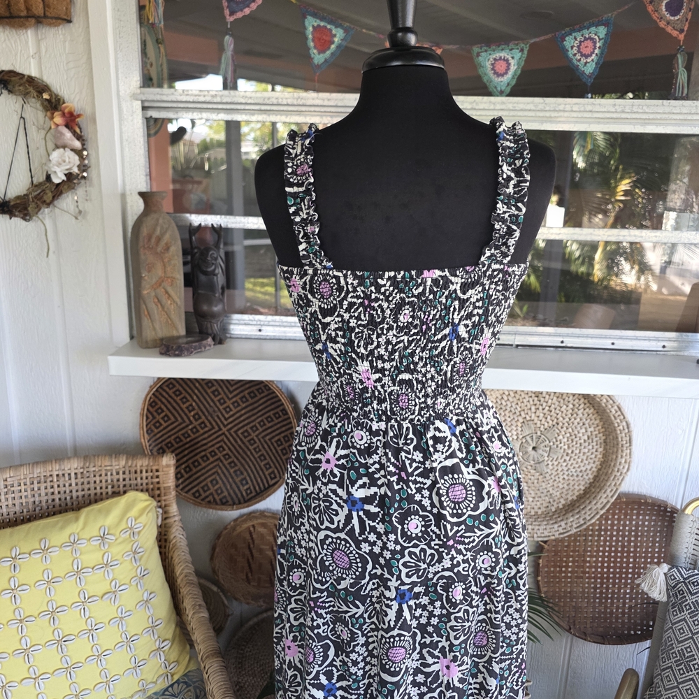 Marine Layer Small Long Dress Black and Pink Maxi Dress Floral Boho Chic - Picture 6 of 16